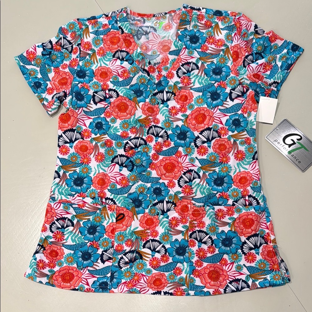 Floral Print Women's Scrub Top